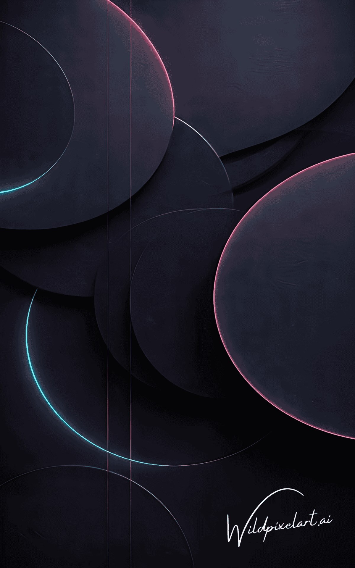 Dark abstract neon circles geometric AI art — WildPixelAI concept collection