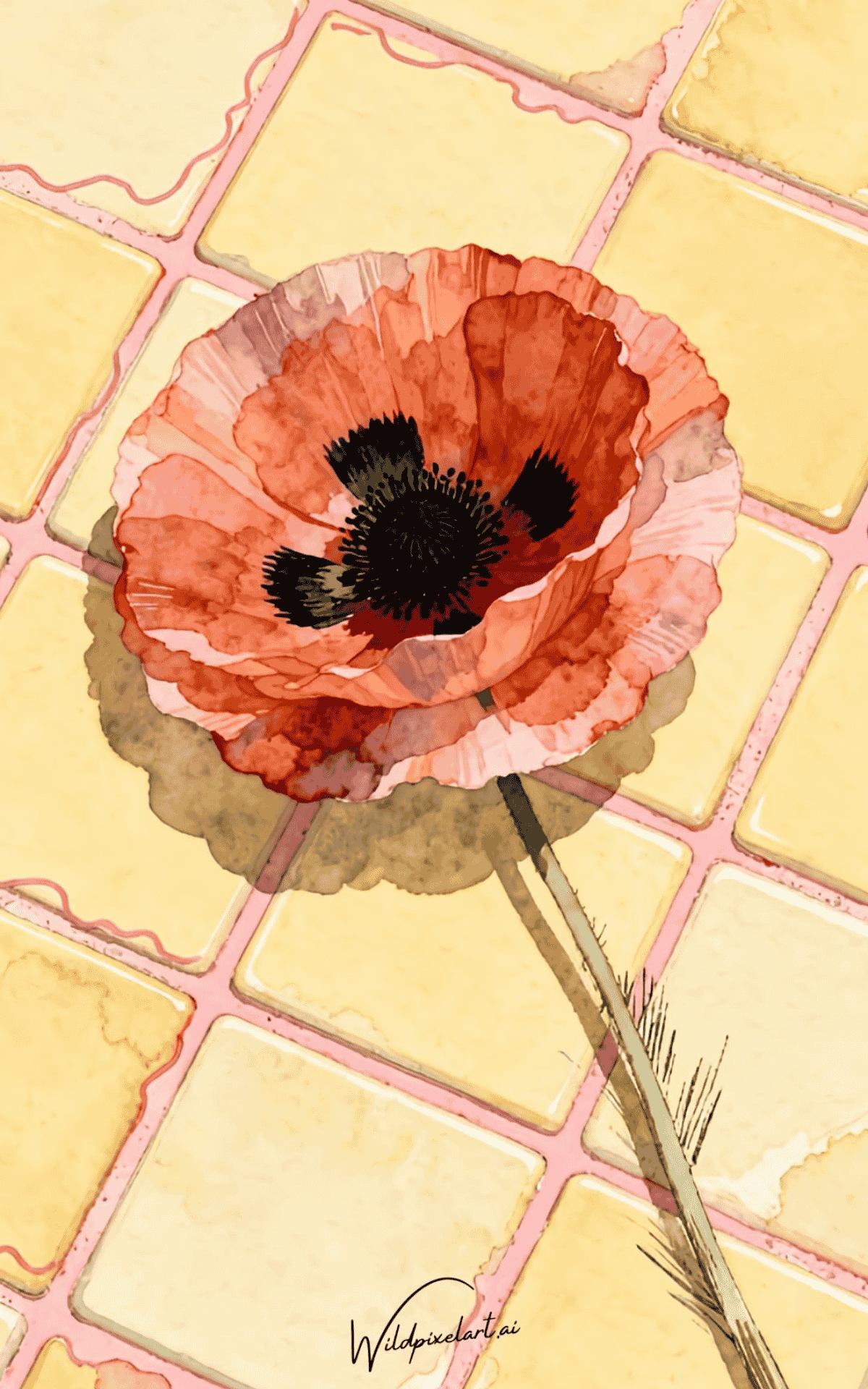 Poppy watercolour on tiles AI art — WildPixelAI