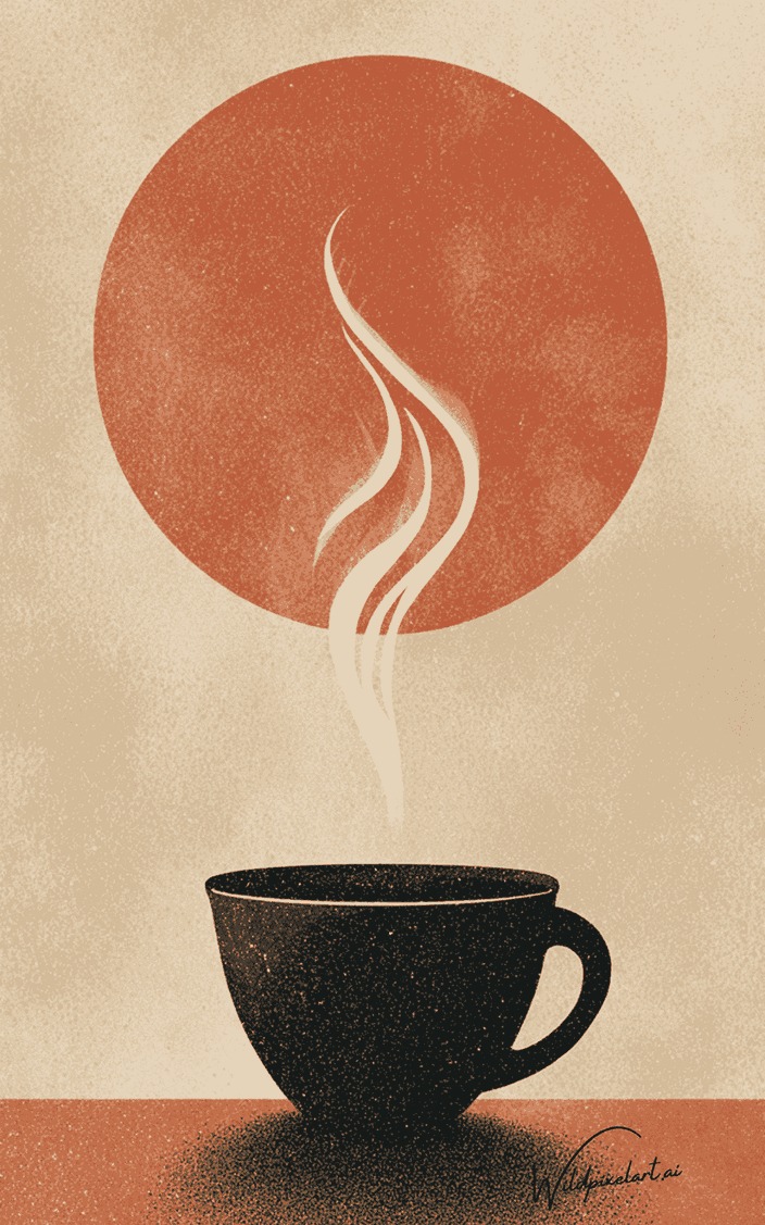 Minimalist coffee cup poster AI art — WildPixelAI