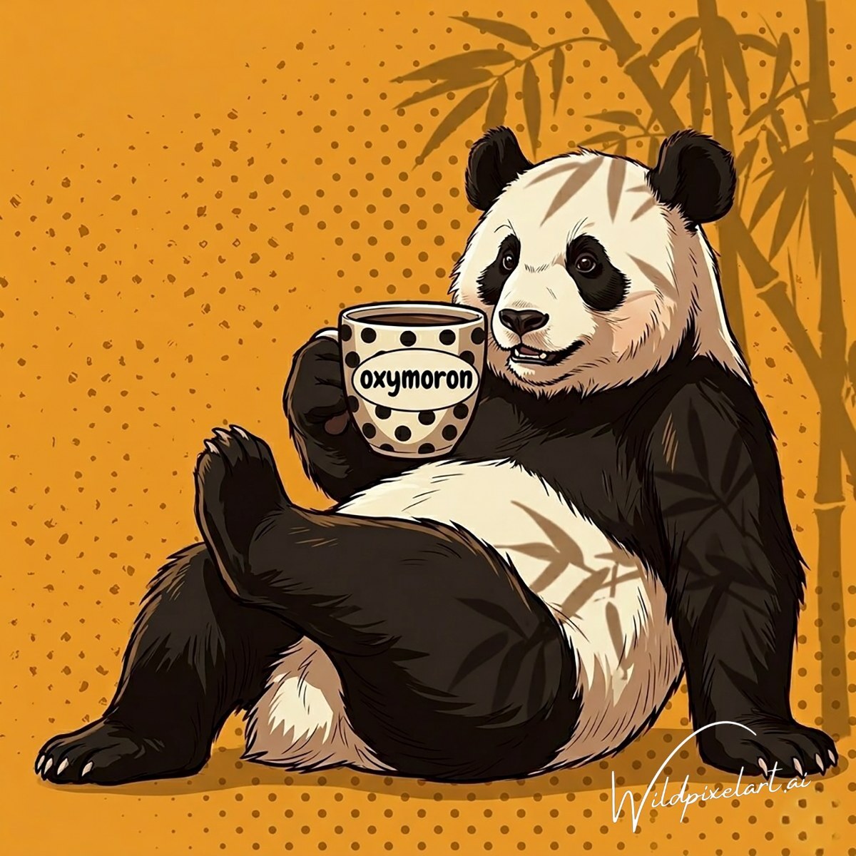 Pop art panda coffee oxymoron illustration — WildPixelAI minimalist collection