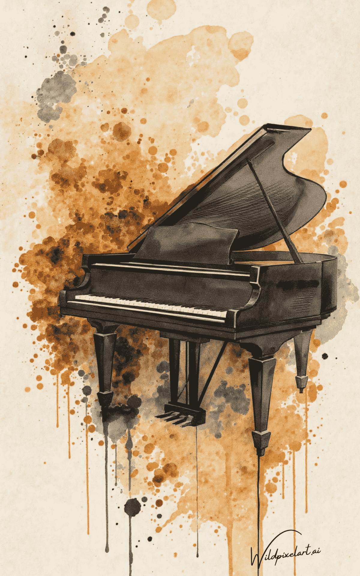 Grand piano watercolour AI art — WildPixelAI