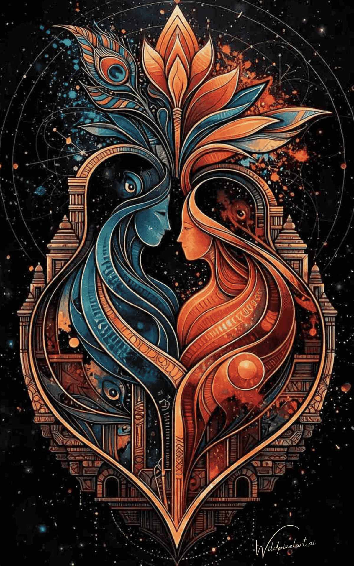 Radha Krishna cosmic AI art — WildPixelAI