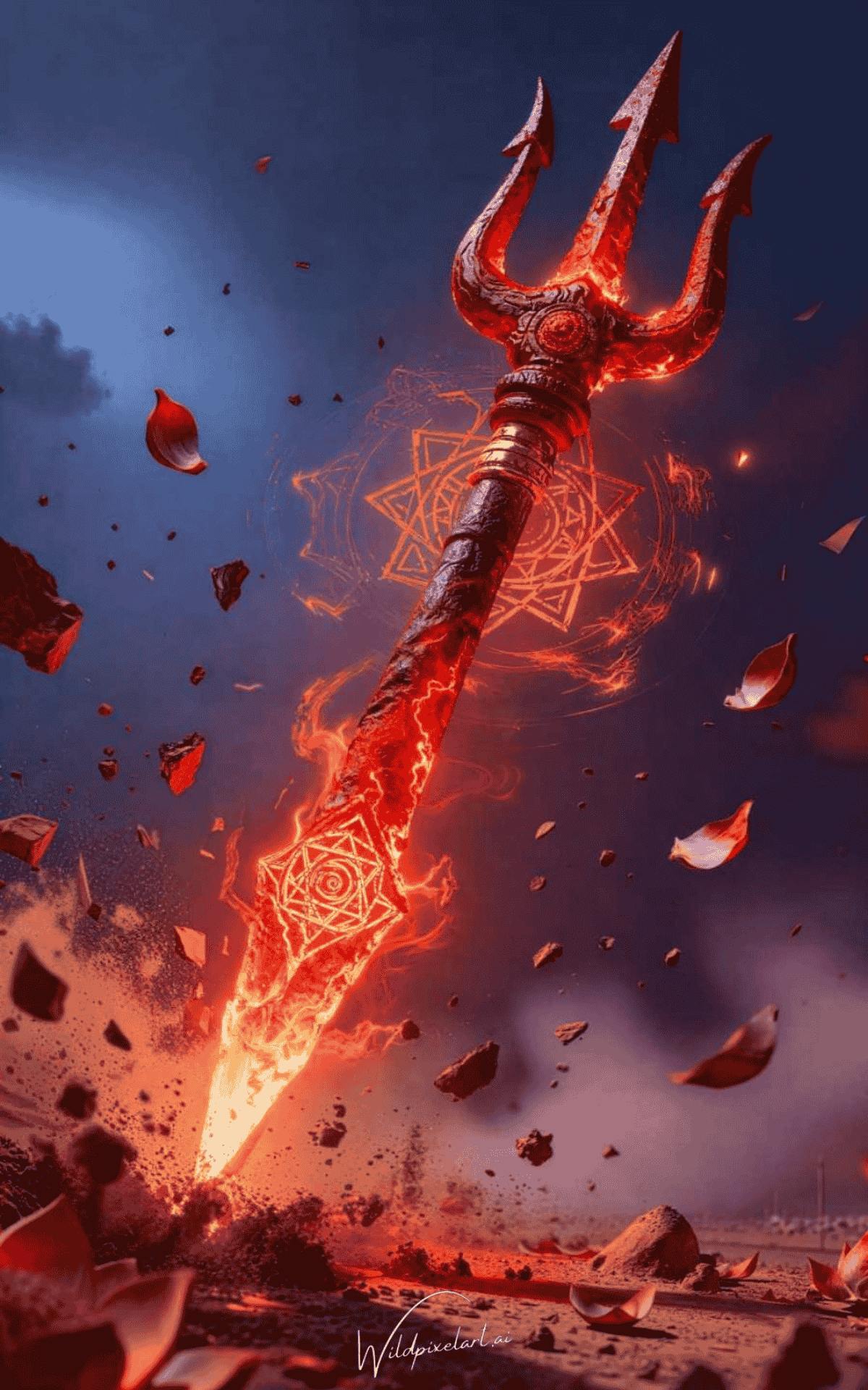 Trishul of Shiva cinematic fire AI art — WildPixelAI