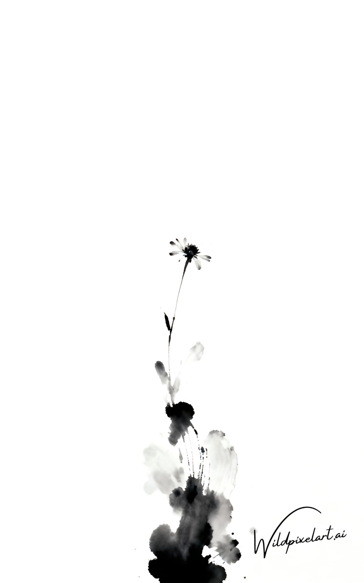 Sumi-e ink daisy flower abstract AI art — WildPixelAI poetry collection