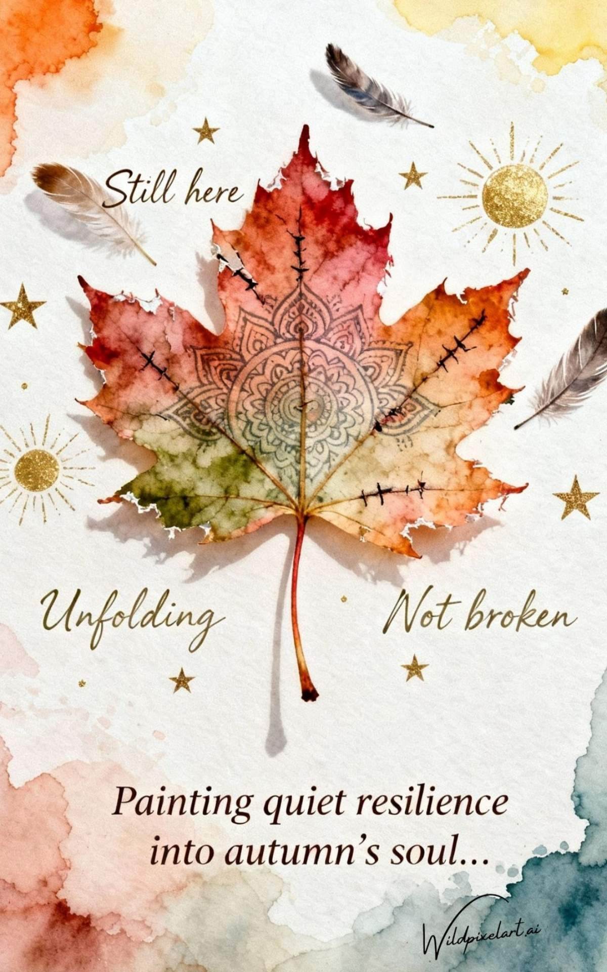 Maple leaf resilience mandala quote art — WildPixelAI
