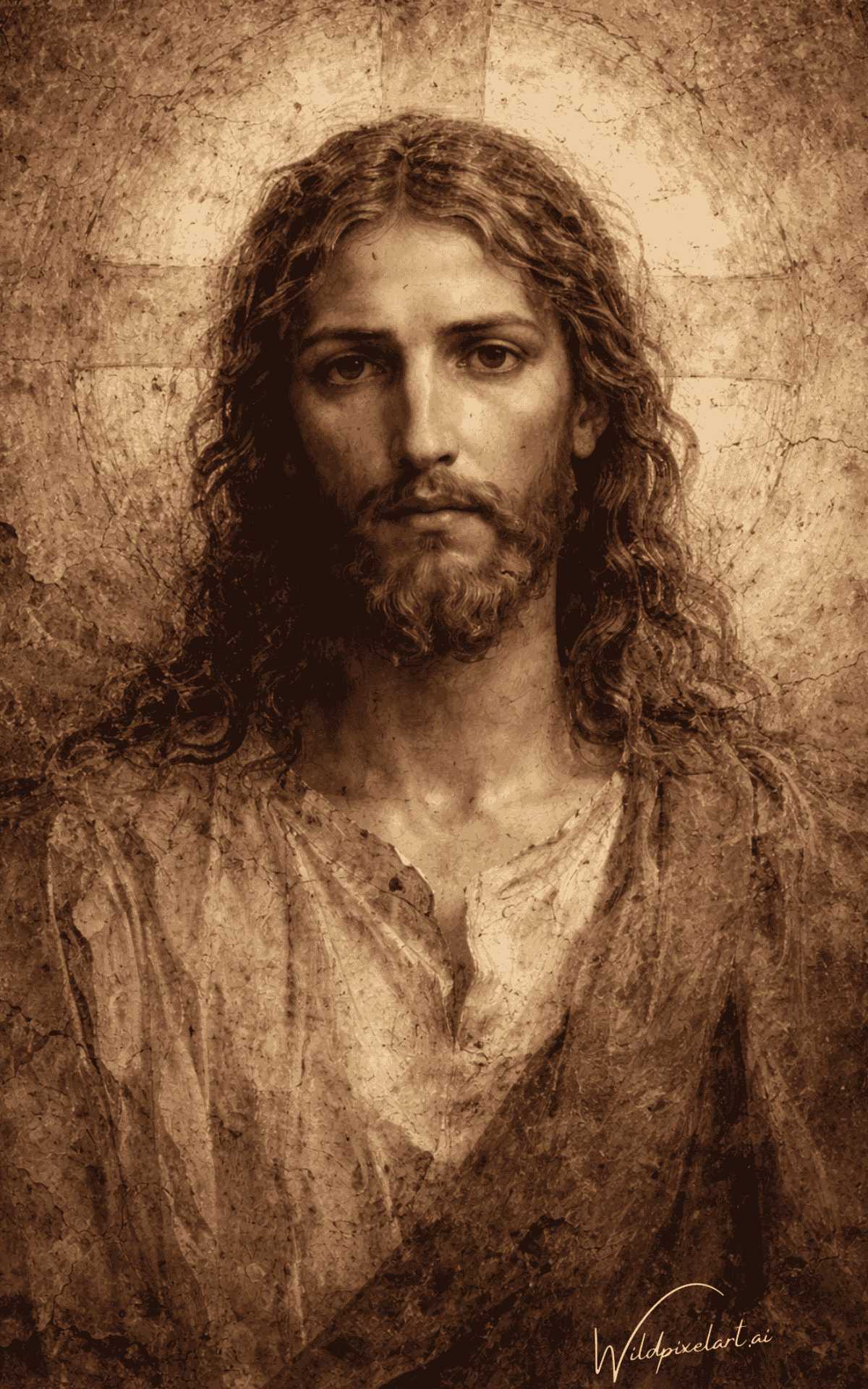 Jesus Christ sepia portrait AI art — WildPixelAI